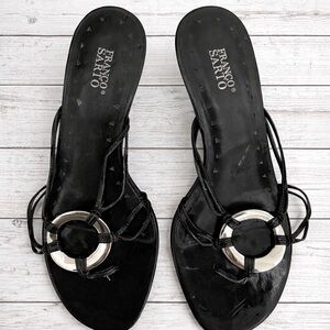 Franco Sarto Black Strappy Heeled Sandals with Silver Accent